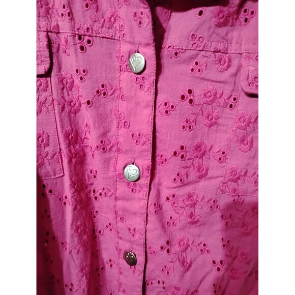 Colleen Lopez bright pink snap front blouse jacket 2XL eyelet design 100% cotton - Picture 3 of 8